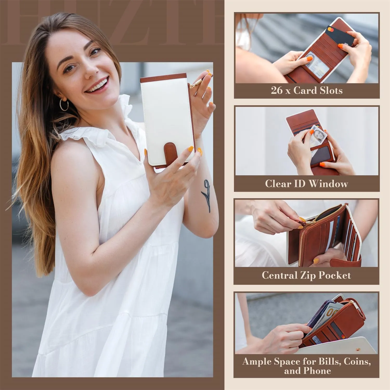 Huztencor Womens Leather Credit Card Holder Wallet RFID Blocking Wallet Women Card Case Purse
