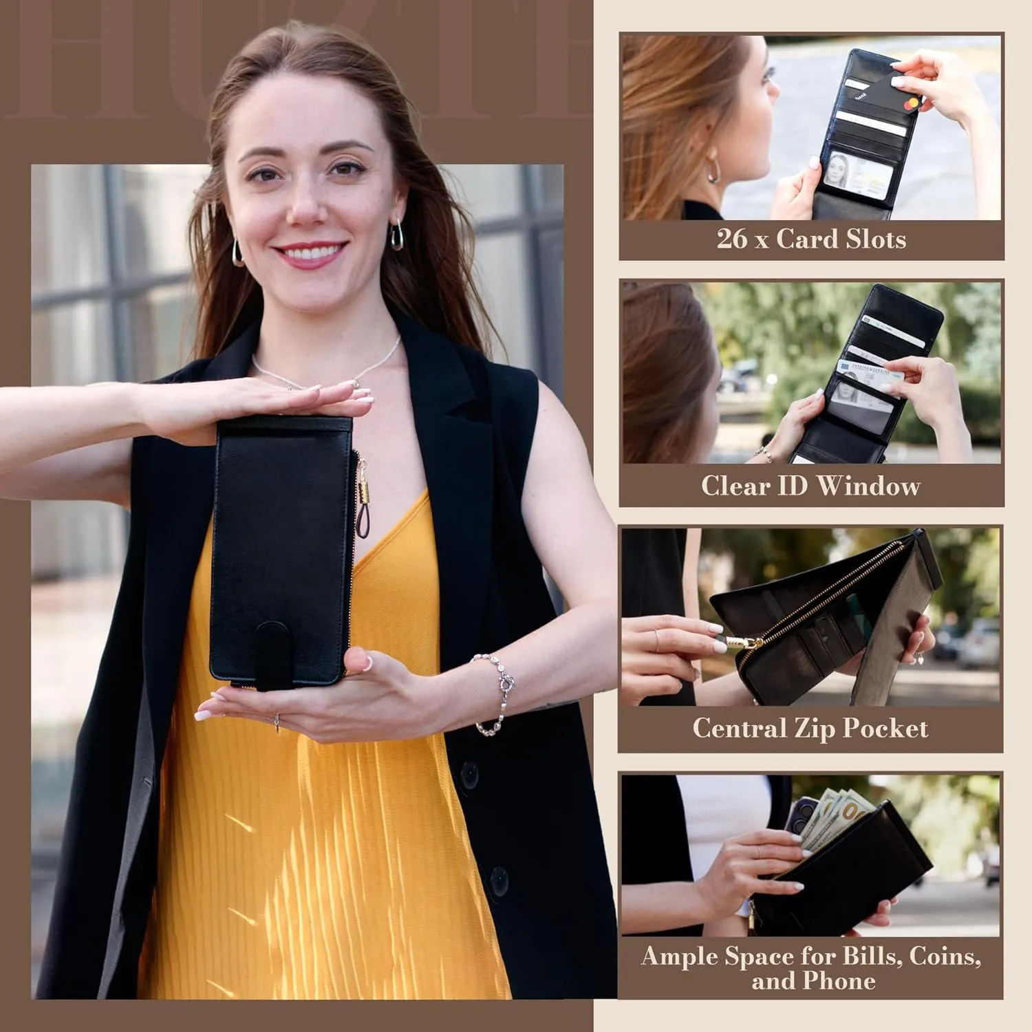 Huztencor Womens Leather Credit Card Holder Wallet RFID Blocking Wallet Women Card Case Purse
