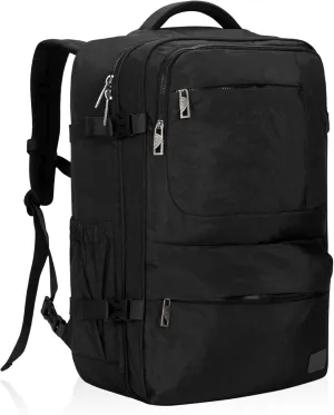 Hynes Eagle 44L Carry on Backpack Airline Approved Travel Backpack for Men Women Large Laptop Backpack 17 inch Nylon Backpack Overnight Weekender Bag Black