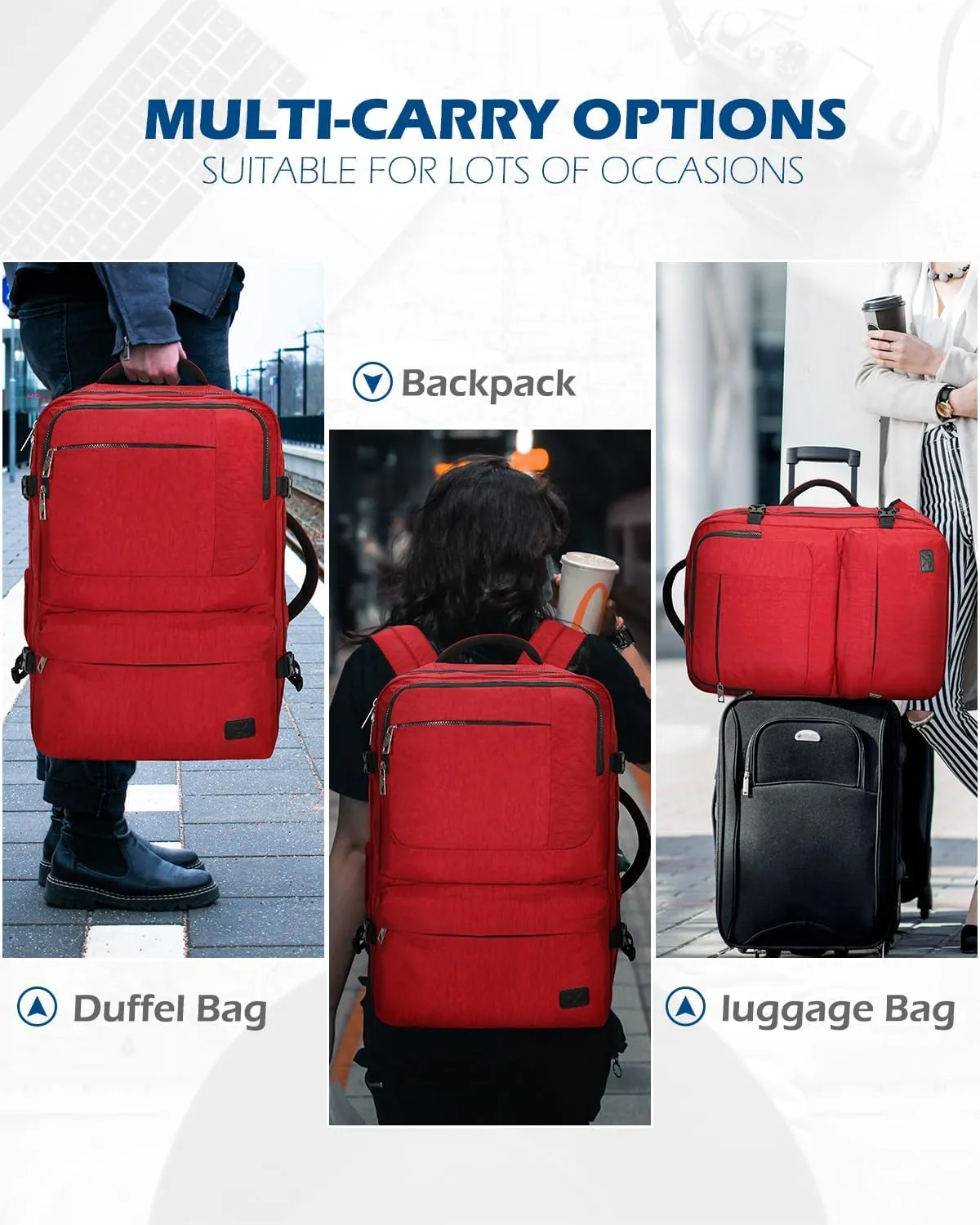 Hynes Eagle 44L Carry on Backpack Airline Approved Travel Backpack for Men Women Large Laptop Backpack 17 inch Nylon Backpack Overnight Weekender Duffel Bag Red with 3PCS Packing Cubes