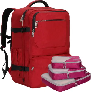 Hynes Eagle 44L Carry on Backpack Airline Approved Travel Backpack for Men Women Large Laptop Backpack 17 inch Nylon Backpack Overnight Weekender Duffel Bag Red with 3PCS Packing Cubes