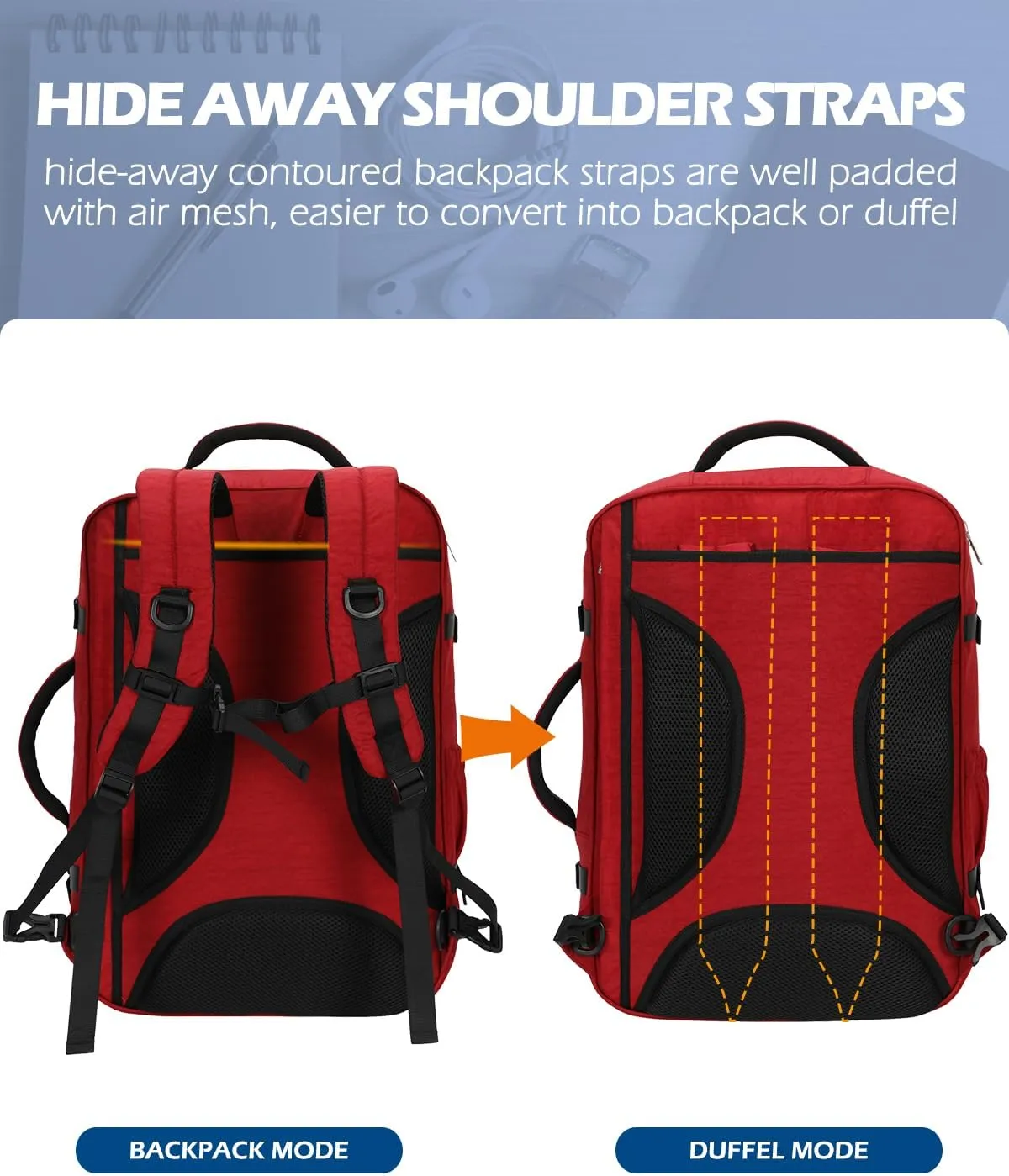 Hynes Eagle 44L Carry on Backpack Airline Approved Travel Backpack for Men Women Large Laptop Backpack 17 inch Nylon Backpack Overnight Weekender Duffel Bag Red with 3PCS Packing Cubes