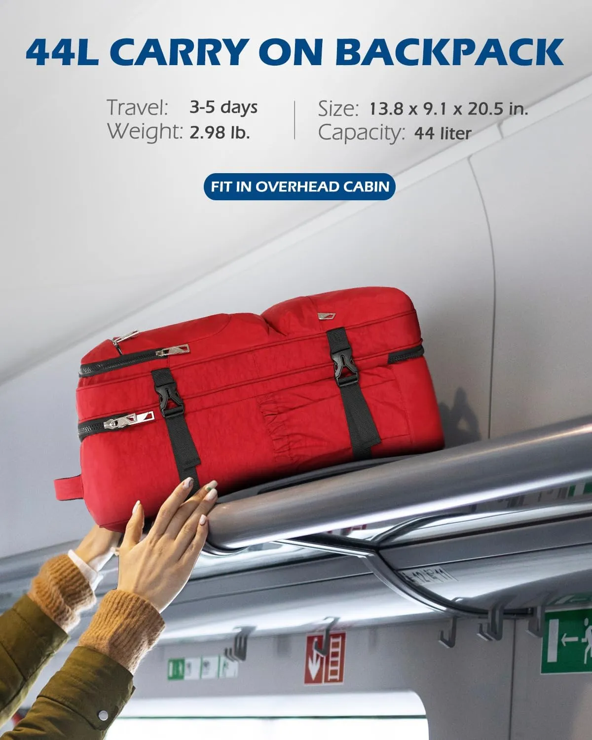 Hynes Eagle 44L Carry on Backpack Airline Approved Travel Backpack for Men Women Large Laptop Backpack 17 inch Nylon Backpack Overnight Weekender Duffel Bag Red with 3PCS Packing Cubes