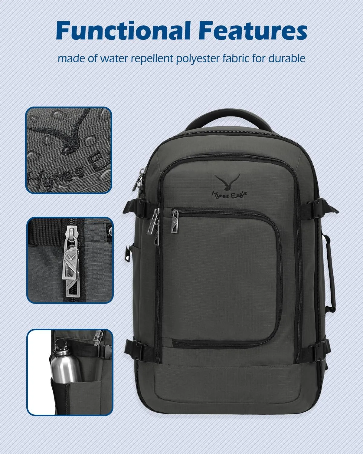 Hynes Eagle Travel Backpack 40L Flight Approved Carry on Backpack Men Large Cabin Weekender Laptop Backpack Women 15.6 inches