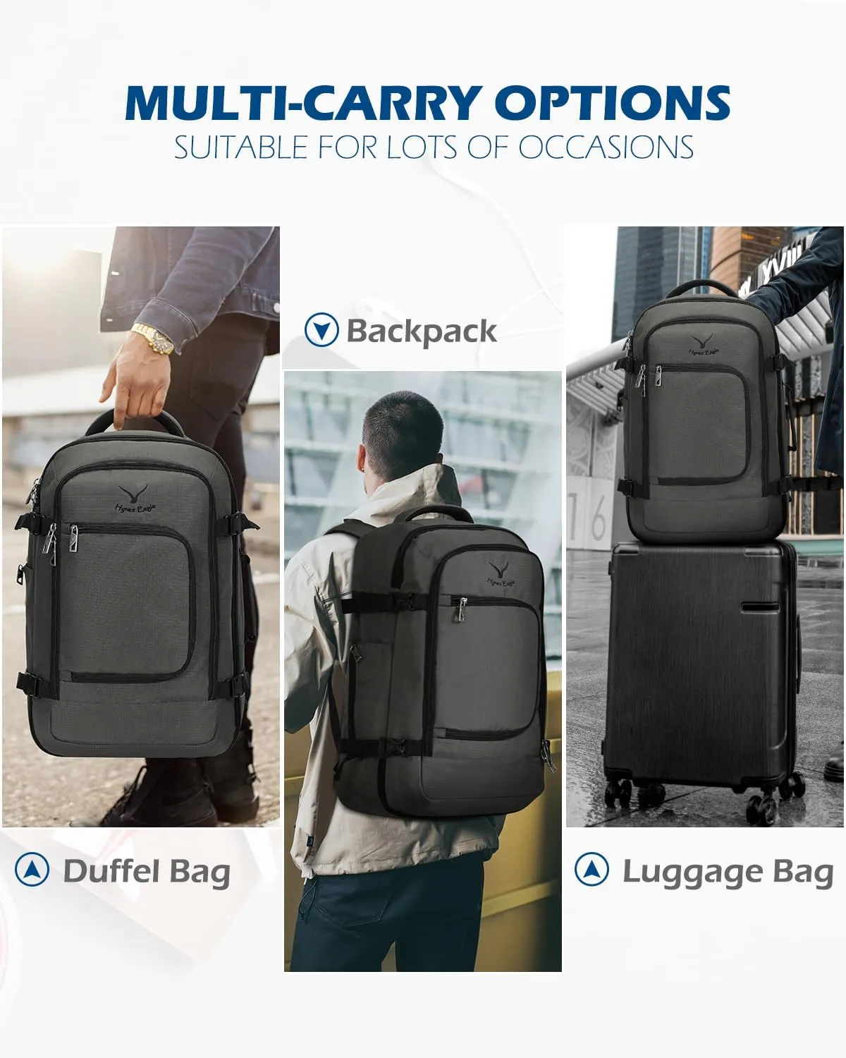 Hynes Eagle Travel Backpack 40L Flight Approved Carry on Backpack Men Large Cabin Weekender Laptop Backpack Women 15.6 inches