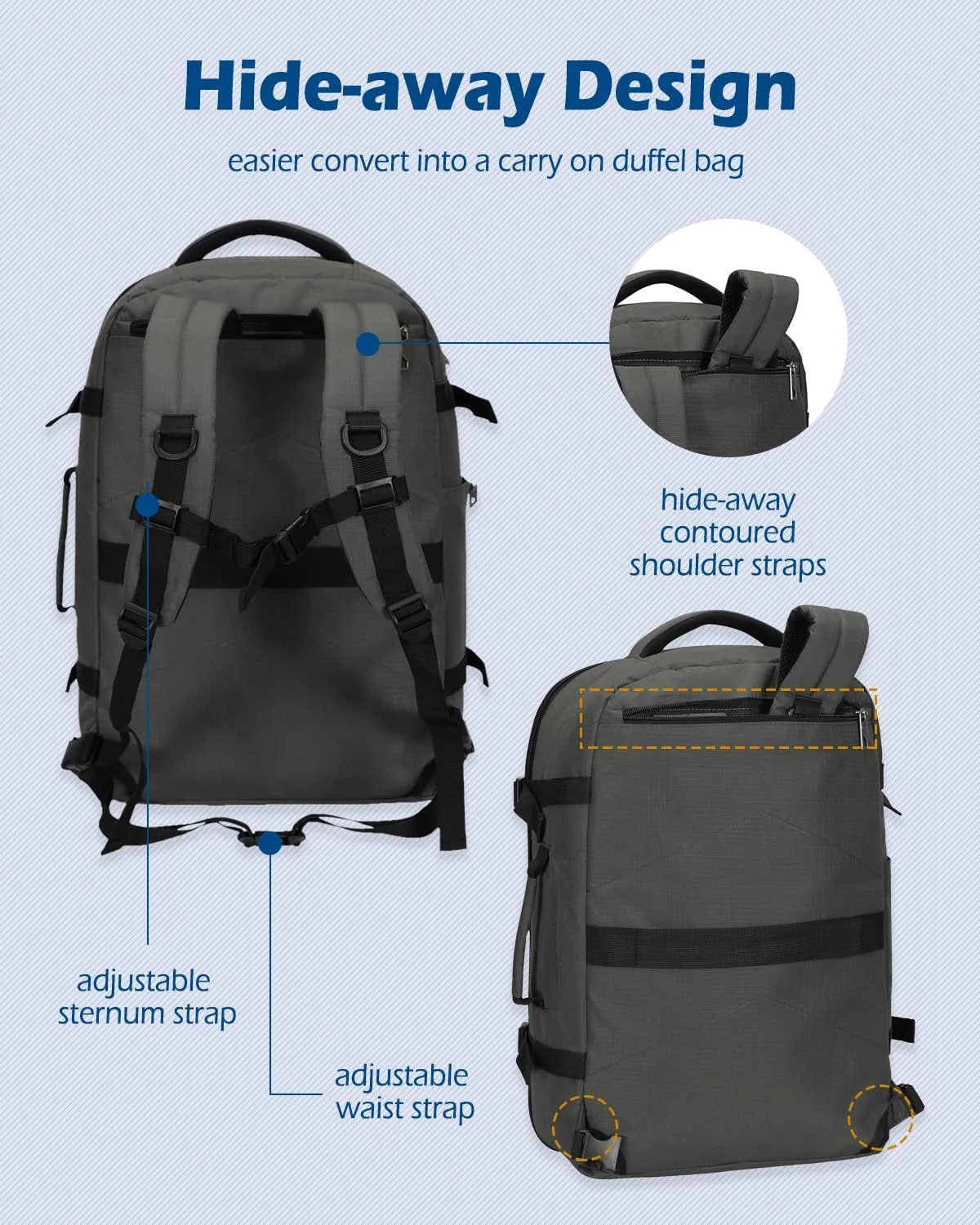 Hynes Eagle Travel Backpack 40L Flight Approved Carry on Backpack Men Large Cabin Weekender Laptop Backpack Women 15.6 inches