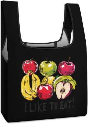 I Like To Eat Apples And Bananas Shopping Bag Reusable Grocery Tote Bag Foldable Handbag with Handle for Travel Picnic