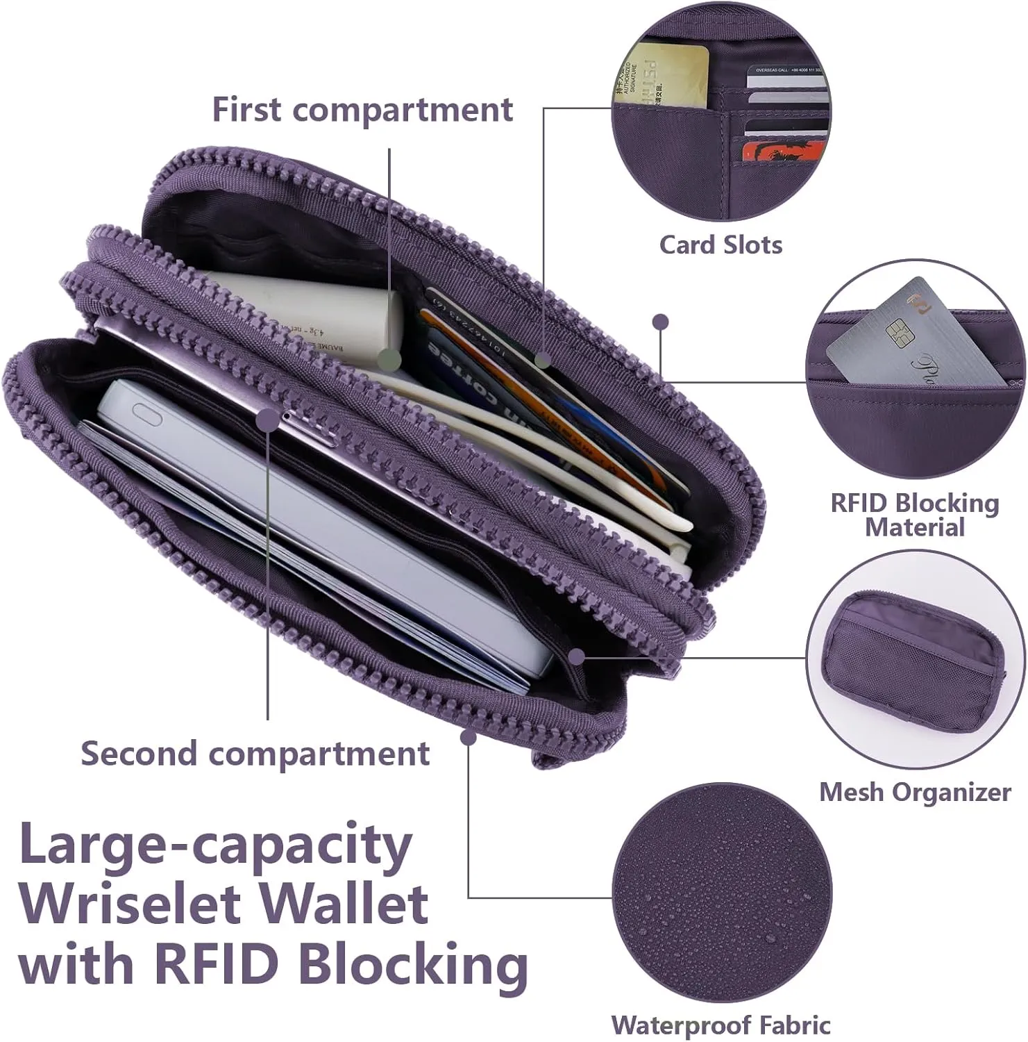 IBEE Dual Wristlet Wallets for Women RFID Blocking Crossbody Wallets Purse with ID Window Large Wristlet Purse Nylon