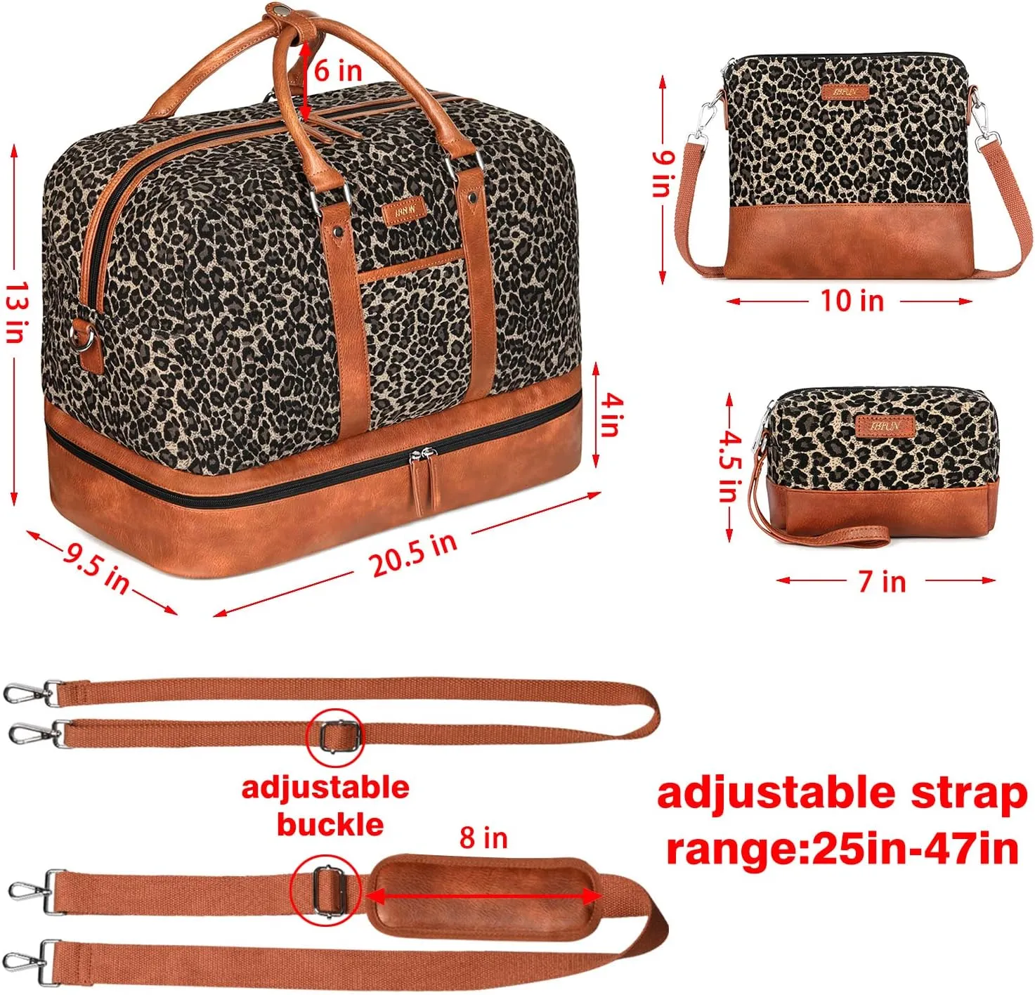 IBFUN Weekender Bags for Women, Large Overnight Bag Canvas Travel Duffel Bag Carry On Tote with Shoe Compartment 21" 3Pcs Set