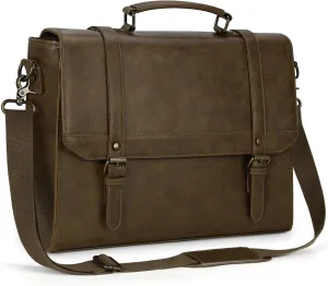 IGOLUMON Messenger Bag for Men 15.6 inch Vintage Leather Waterproof Laptop Briefcase for Men Large Computer Laptop Bag Leather Satchel Bag Retro Shoulder Bag for Office Business Travel College, Khaki