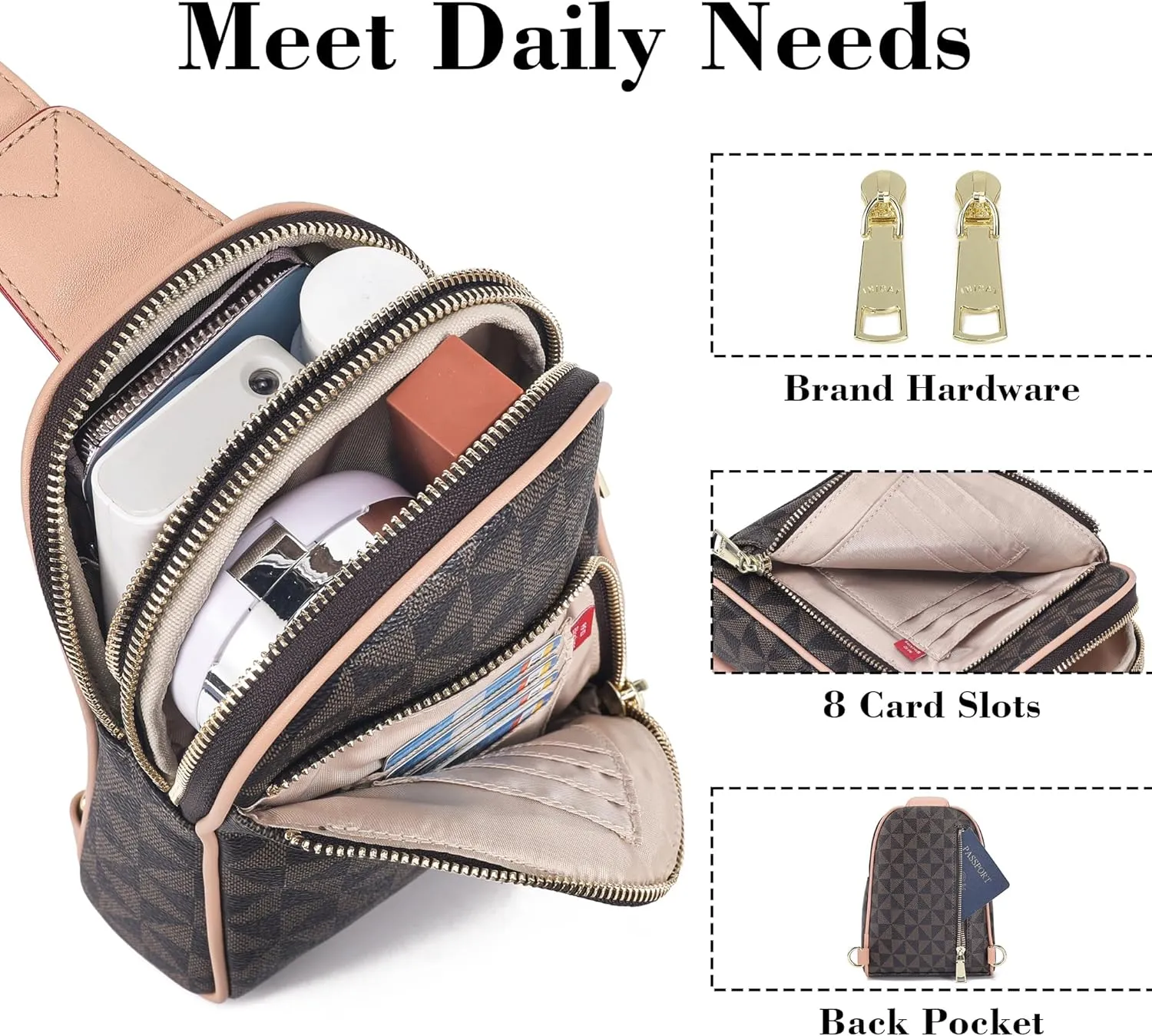INICAT RFID Blocking Sling Bag Leather Crossbody Bags for Women Fanny Pack Cross Body for Woman Chest Bag for Travel 1.9L