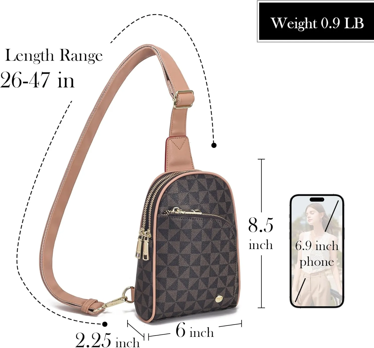 INICAT RFID Blocking Sling Bag Leather Crossbody Bags for Women Fanny Pack Cross Body for Woman Chest Bag for Travel 1.9L