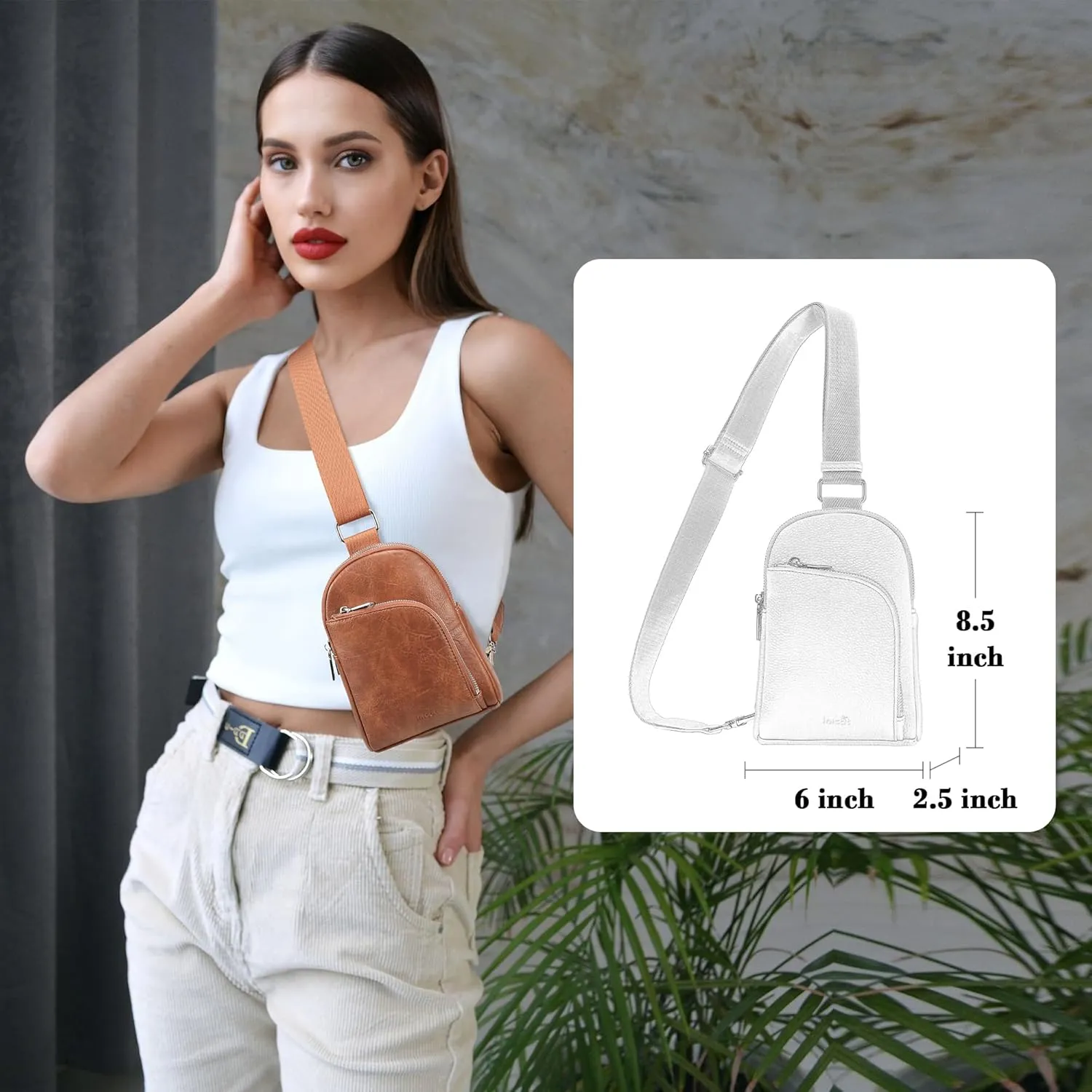 INICAT RFID Blocking Sling Bag Leather Crossbody Bags for Women Fanny Pack Cross Body for Woman Chest Bag for Travel 1.9L