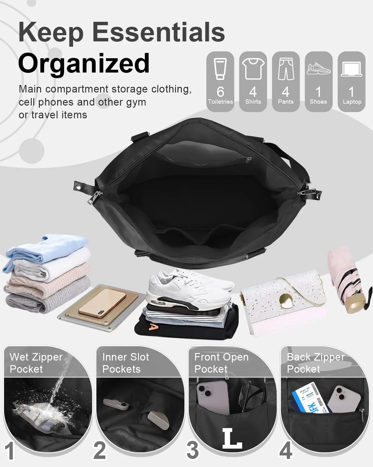 Initial Travel Duffel Bag Sports Gym Bag for Boys Teen Birthday Gifts,Black Personalized Weekender Bag Carry On Tote Bags for Men,Waterproof Overnight Luggage Bag Airplane Travel Essentials(Letter L)