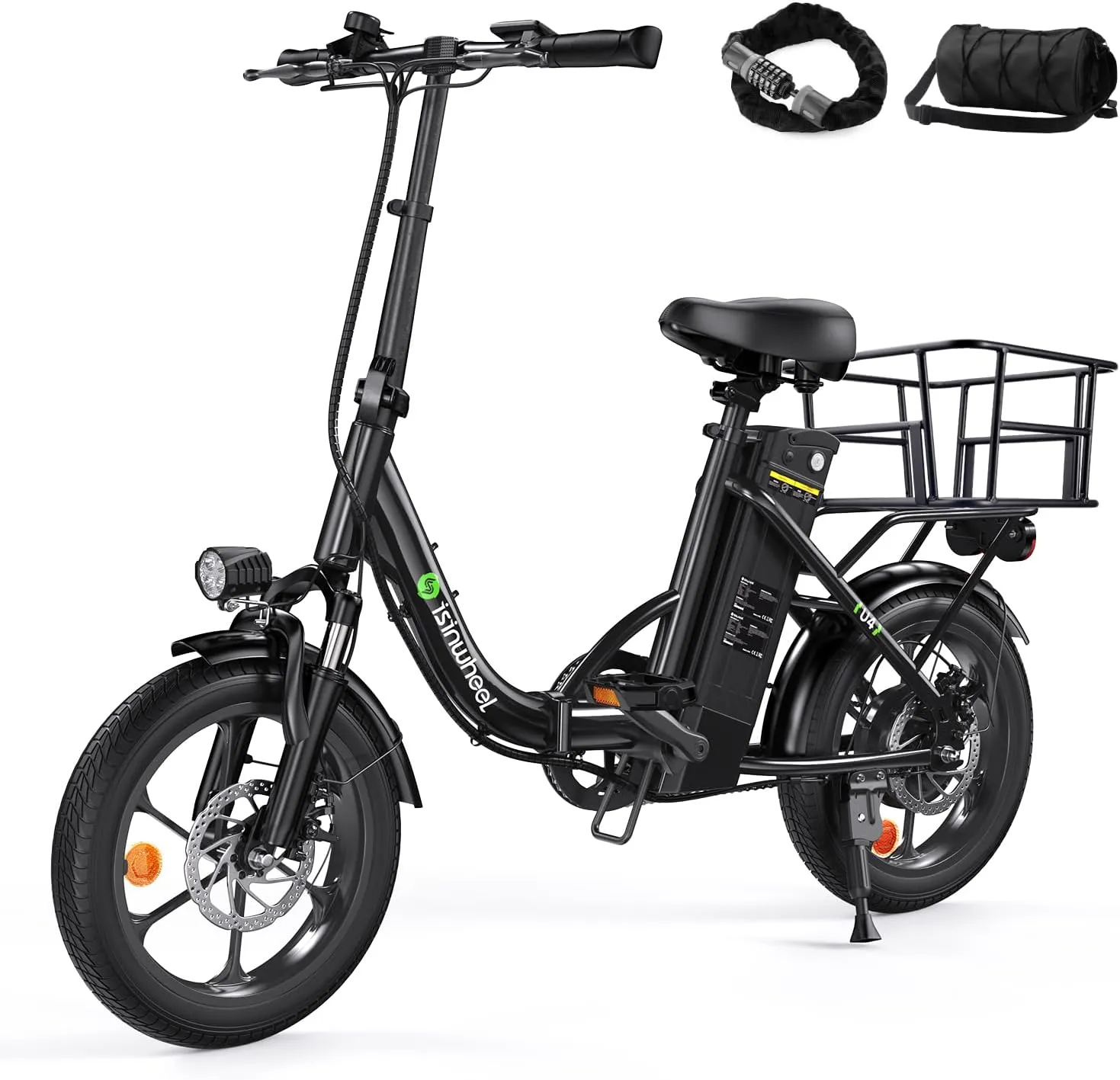 isinwheel U4 16" Folding Electric Bike for Adults, 750W Peak Motor with Max 55Miles PAS Range & 19MPH EBike, 374.4Wh Battery Electric Bicycles Step-Thru Commuter E Bikes for Adults and Teens