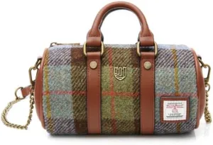 Islander® The Mini Duffel - Ladies Small Shoulder Bag with Harris Tweed, Chestnut Blue Tartan