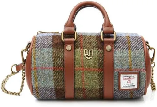 Islander® The Mini Duffel - Ladies Small Shoulder Bag with Harris Tweed, Chestnut Blue Tartan