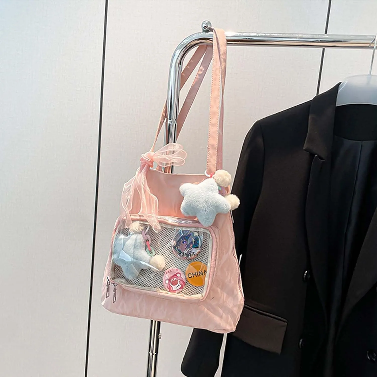 Itabag badge display bag with star pendant that can be carried on both shoulders, suitable for daily wear and fashion shows