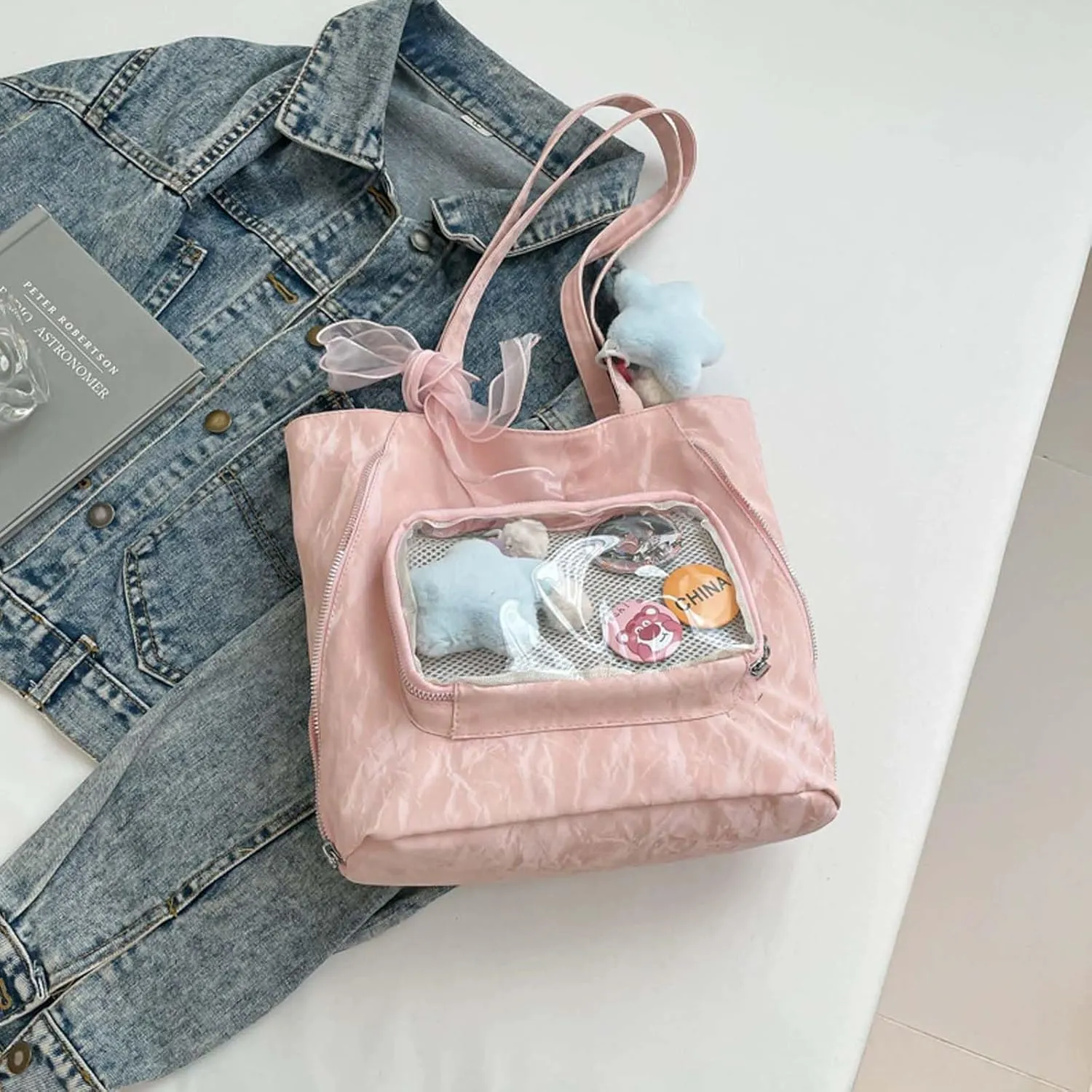 Itabag badge display bag with star pendant that can be carried on both shoulders, suitable for daily wear and fashion shows