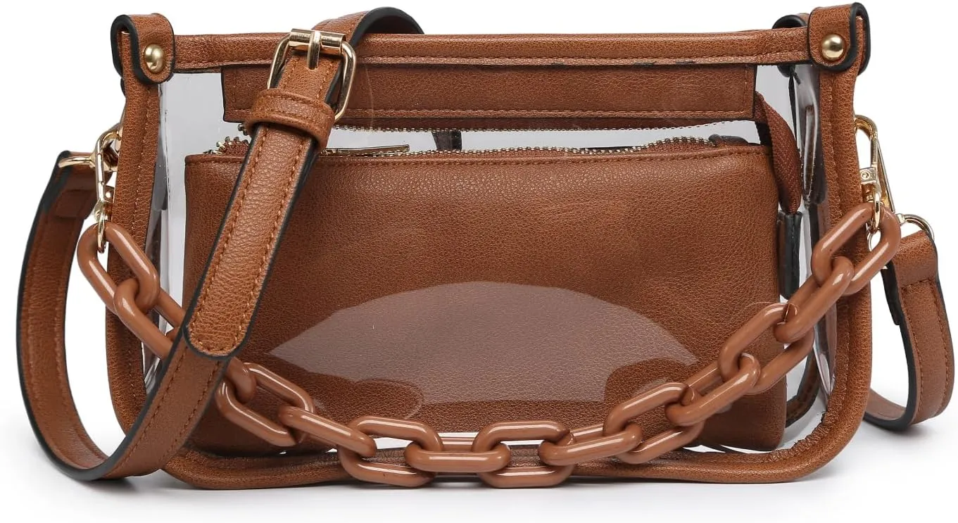 Jessica Vegan Clear Bag for Women Stadium Approved Crossbody Purses for Concerts Sports Events