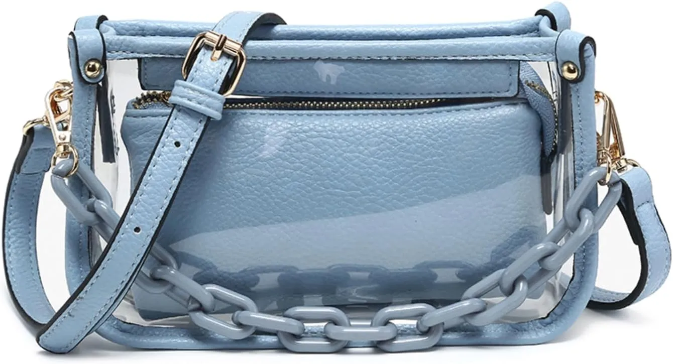Jessica Vegan Clear Bag for Women Stadium Approved Crossbody Purses for Concerts Sports Events