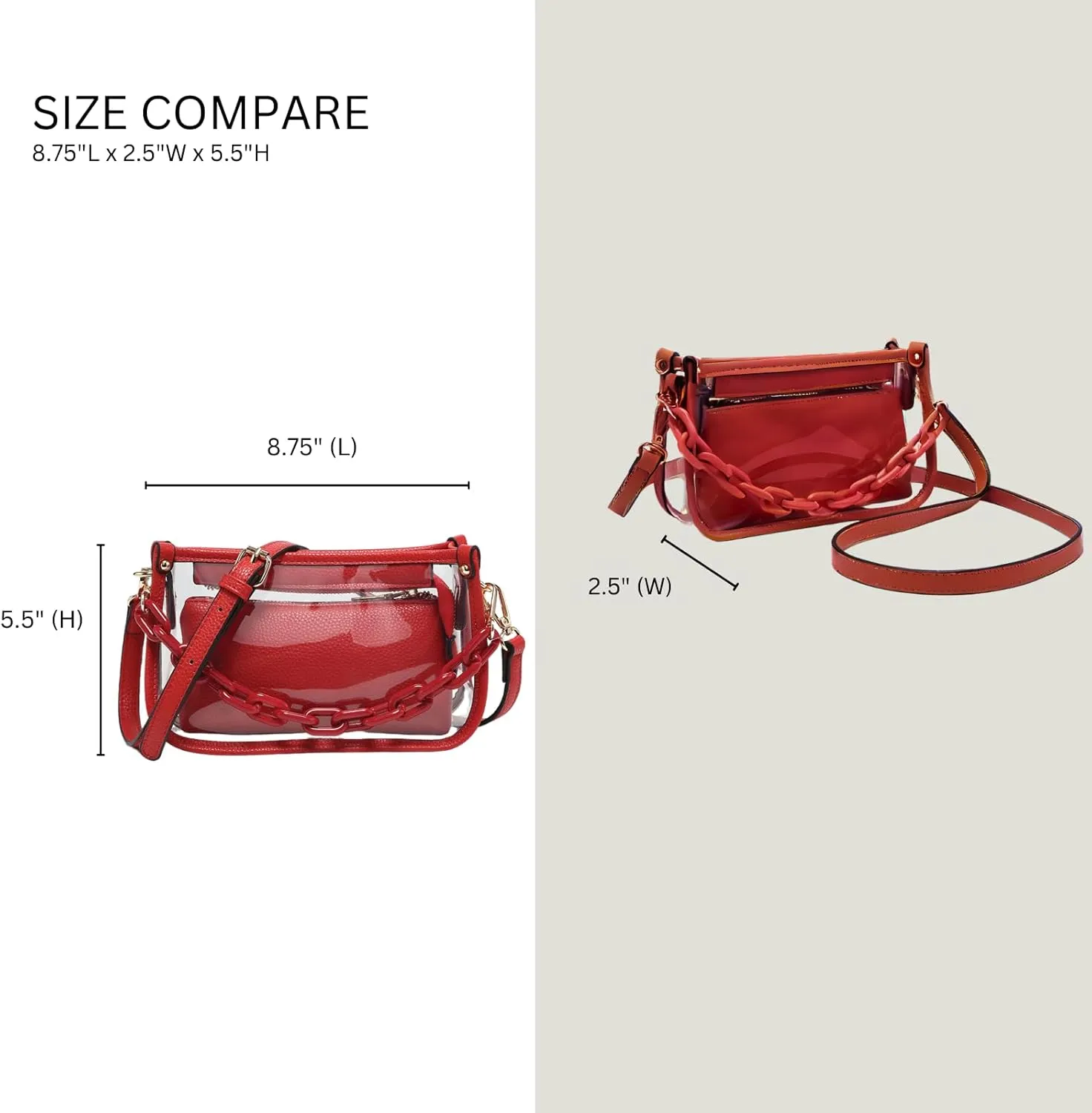 Jessica Vegan Clear Bag for Women Stadium Approved Crossbody Purses for Concerts Sports Events