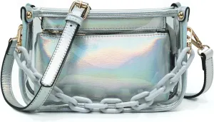 Jessica Vegan Clear Bag for Women Stadium Approved Crossbody Purses for Concerts Sports Events