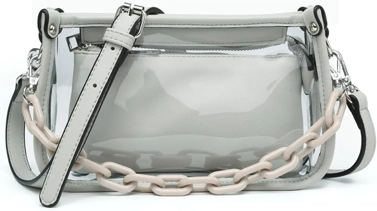 Jessica Vegan Clear Bag for Women Stadium Approved Crossbody Purses for Concerts Sports Events
