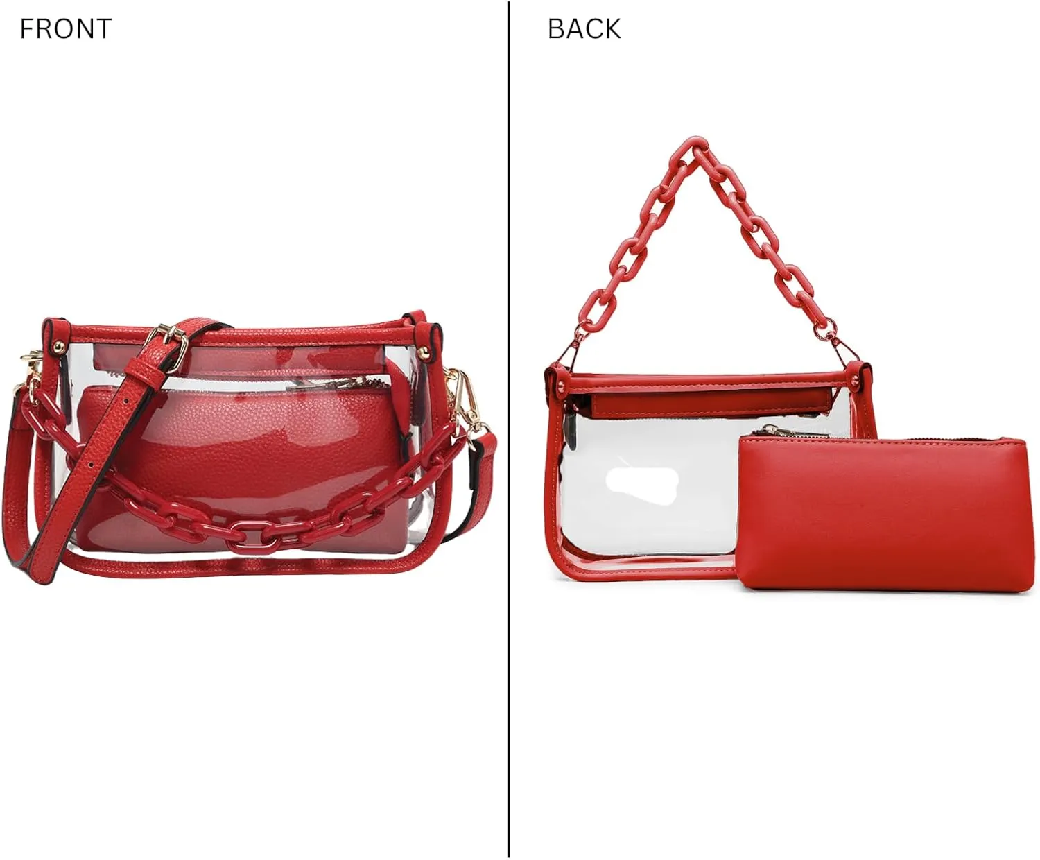 Jessica Vegan Clear Bag for Women Stadium Approved Crossbody Purses for Concerts Sports Events