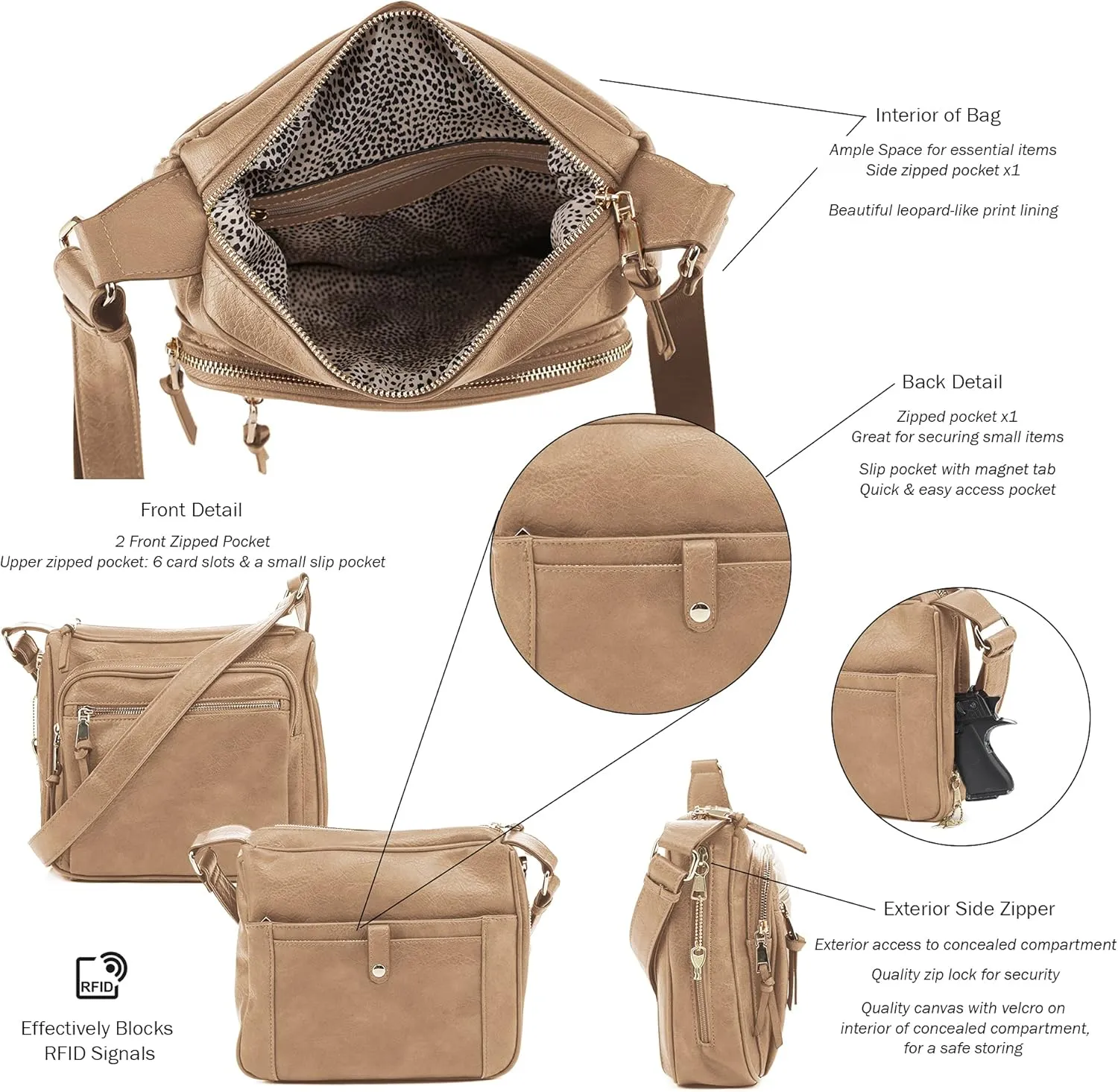 JESSIE & JAMES | Concealed Carry RFID Blocking Crossbody Purse for Women with Lock and Key