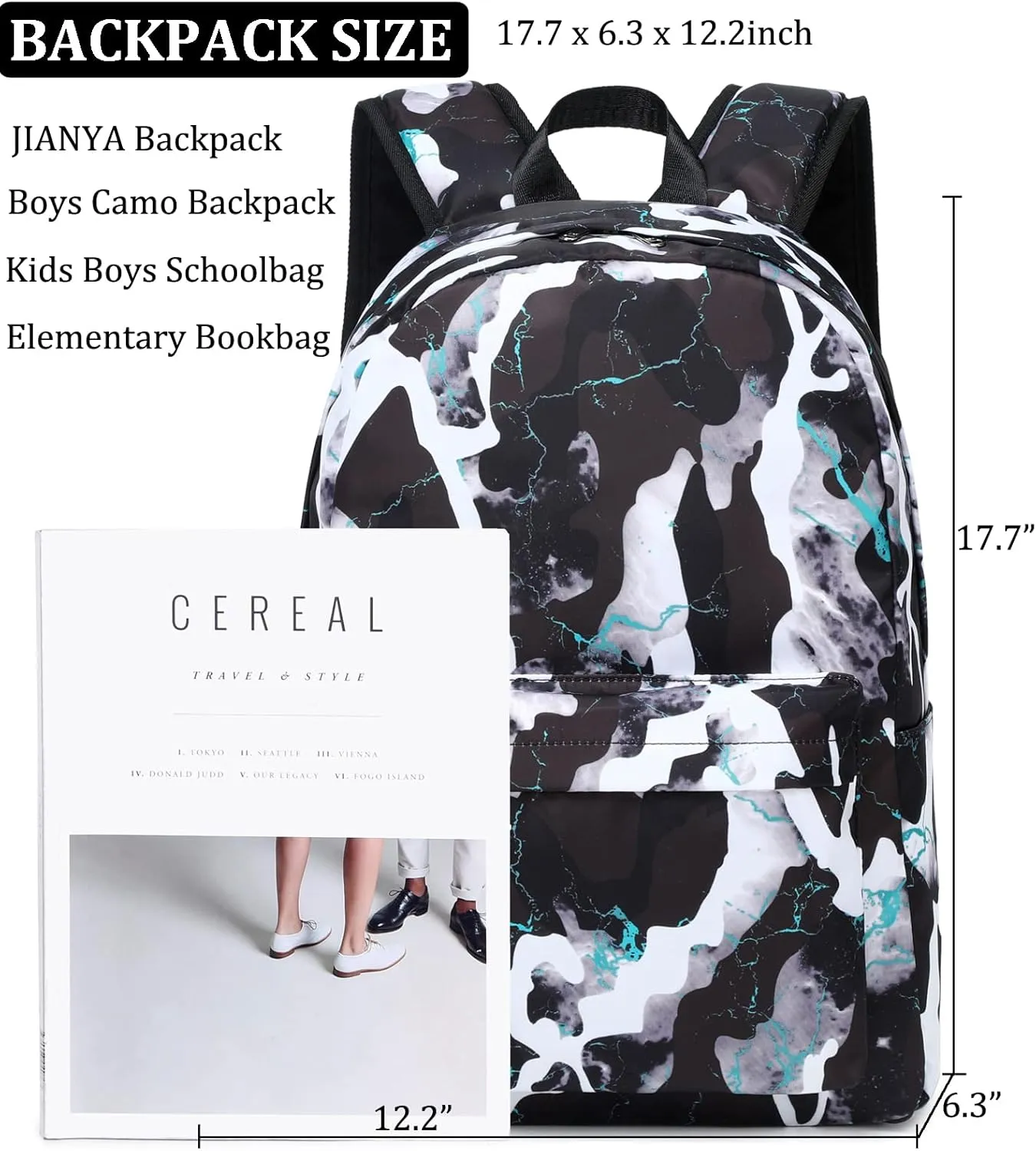 JIANYA Kids Backpack Boys Backpacks for School with Lunch Box Camo Elementary Back Pack Bookbags for boys