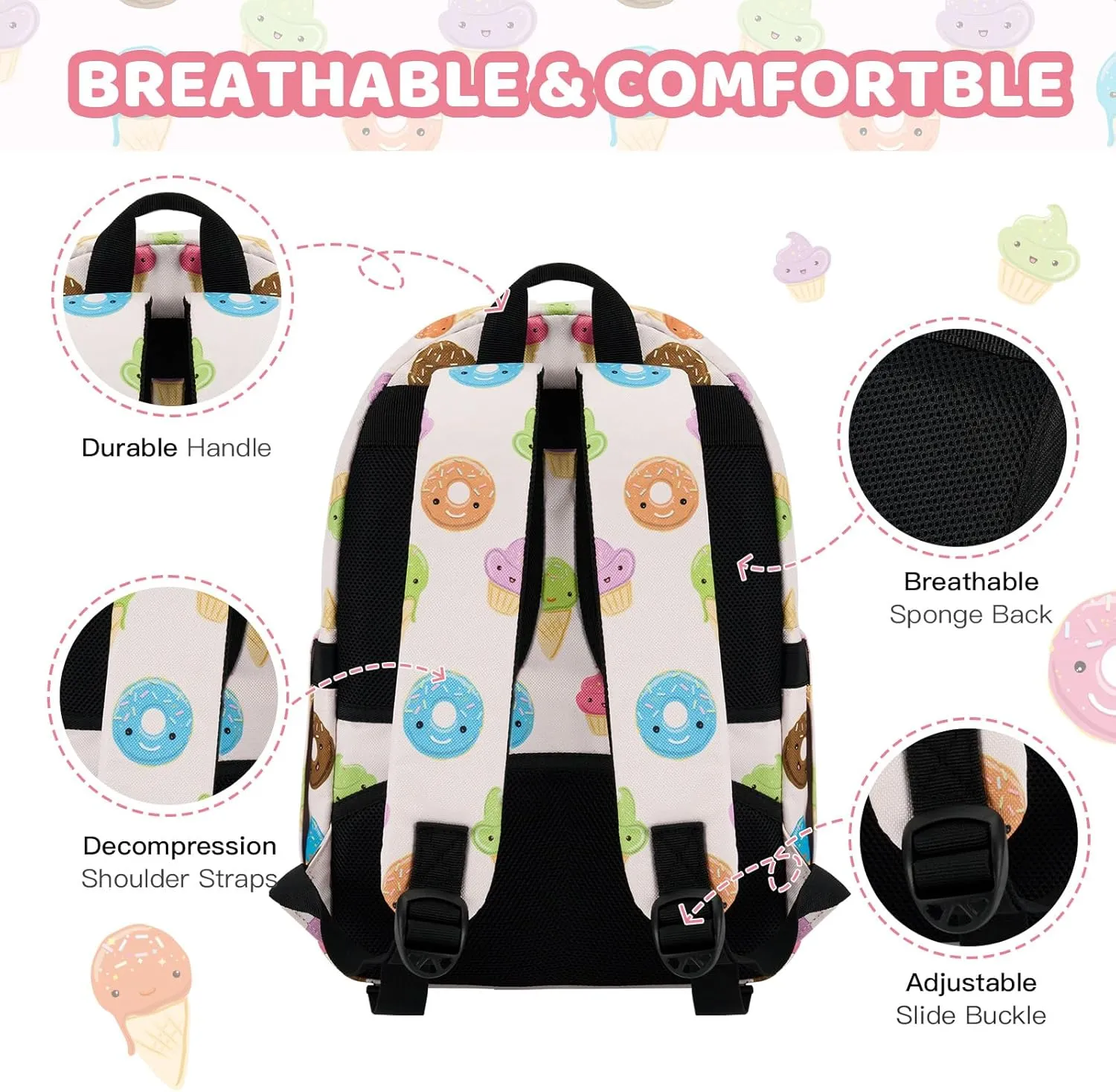 JOYHILL Kids Backpacks, Cute Lightweight Water Resistant Preschool Backpack, Adjustable Shoulder Straps for Boys Girls (Donut)