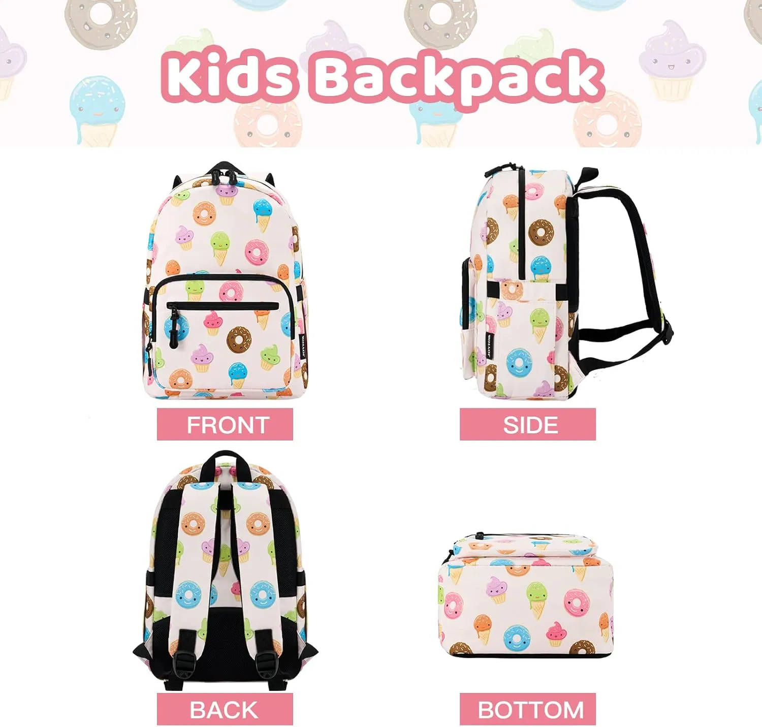 JOYHILL Kids Backpacks, Cute Lightweight Water Resistant Preschool Backpack, Adjustable Shoulder Straps for Boys Girls (Donut)