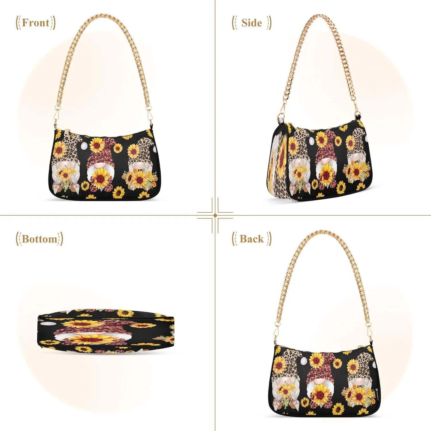 JSTEL Gnome Shoulder Purses for Women,Gnome Shoulder Bag Purse Womens Crescent Crossbody Bag