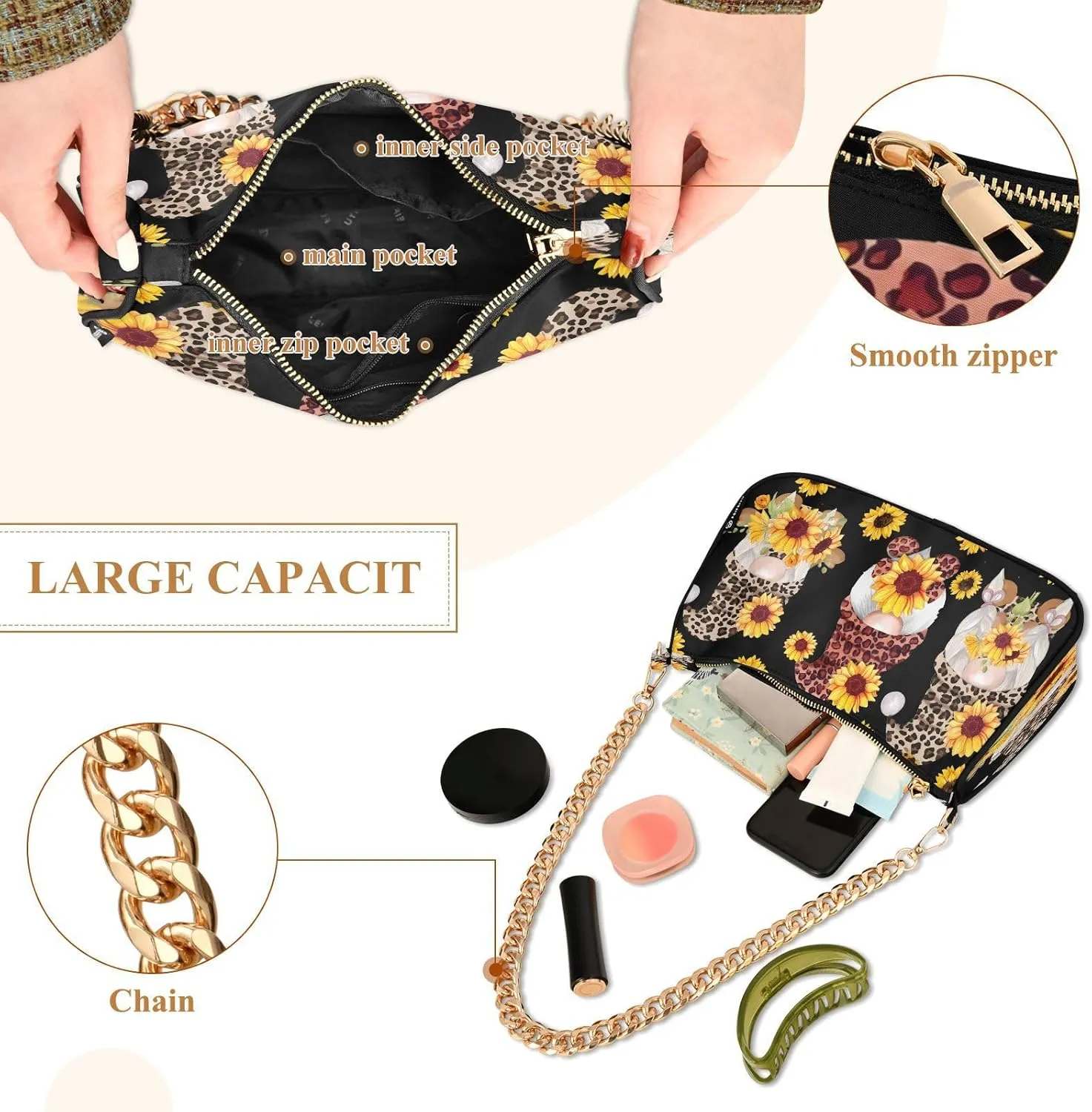 JSTEL Gnome Shoulder Purses for Women,Gnome Shoulder Bag Purse Womens Crescent Crossbody Bag