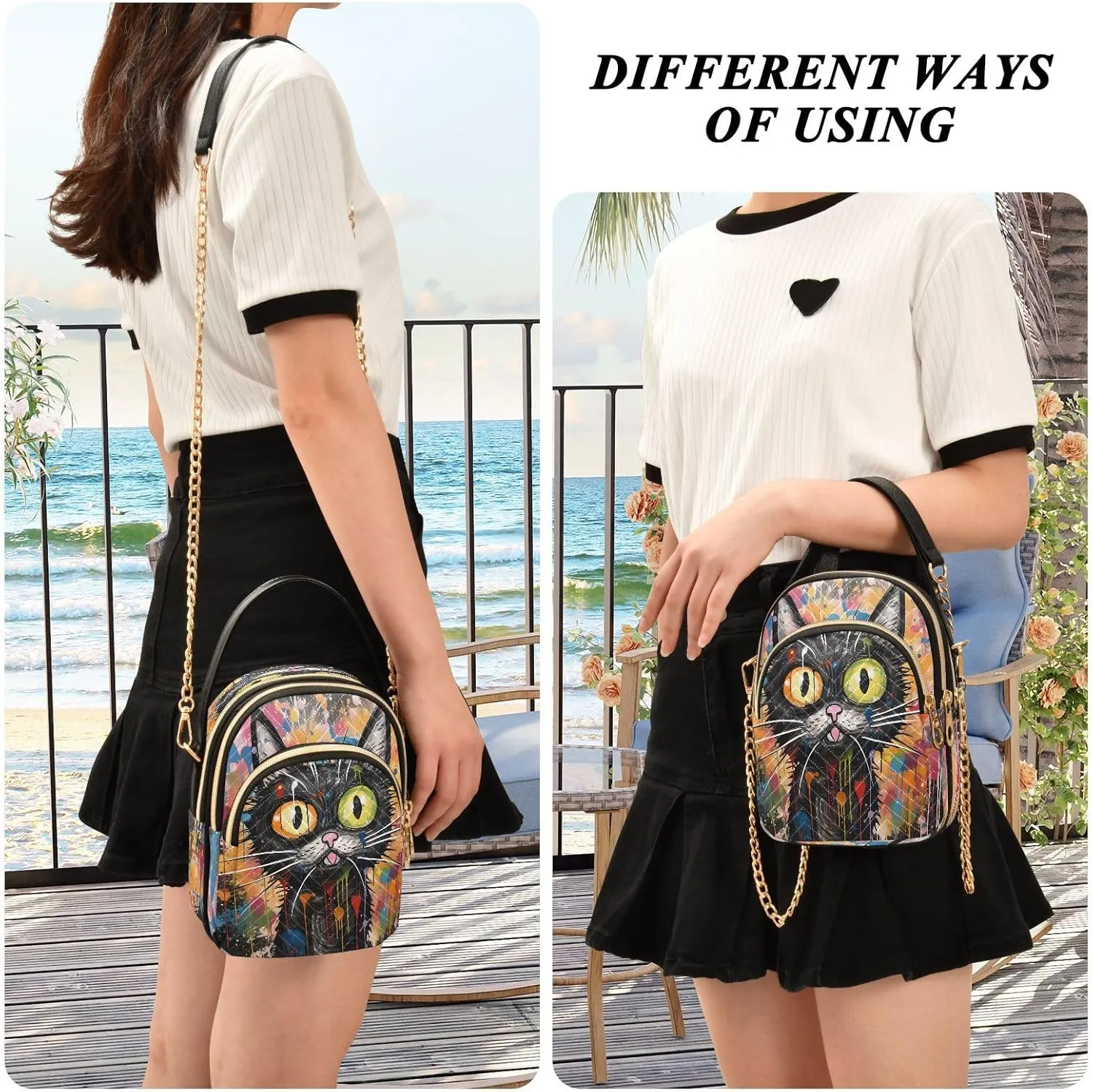 JSTEL Small Crossbody Bag for Women with Compartments,Long Gold Chain Crossbody Purse Polyester Phone Purse Wallet