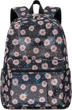 Jumpopack Mesh Backpack for Girls Kids Semi-Transparent Mesh School Backpack Bookbag Lightweight See Through Backpack for Beach Gym Travel,Daisy