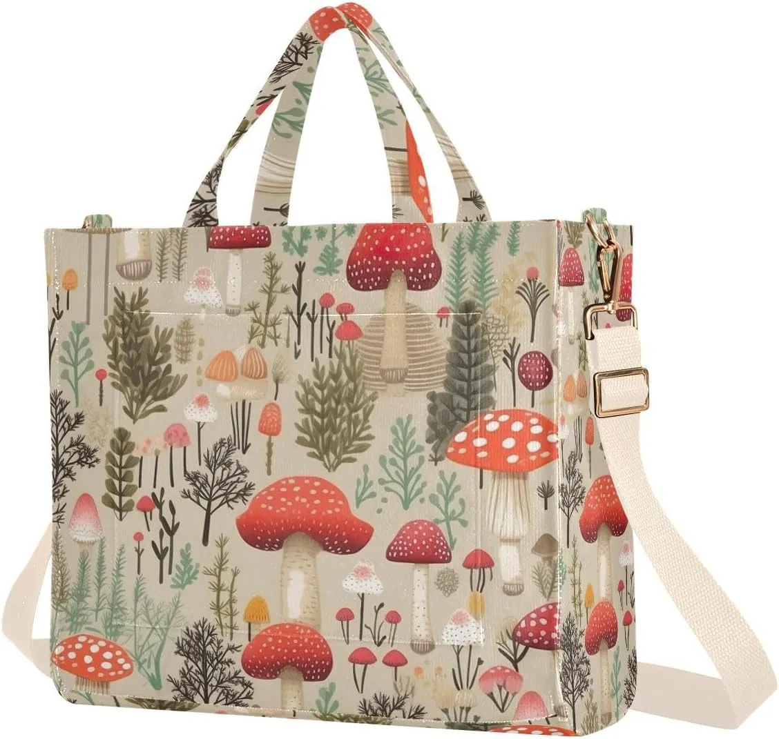 Jungle Mushrooms Corduroy Tote Bag for Women Hobo Crossbody Bag Purse Stylish Shoulder Handbag Messenger Bags, S