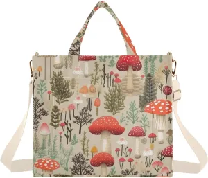 Jungle Mushrooms Corduroy Tote Bag for Women Hobo Crossbody Bag Purse Stylish Shoulder Handbag Messenger Bags, S