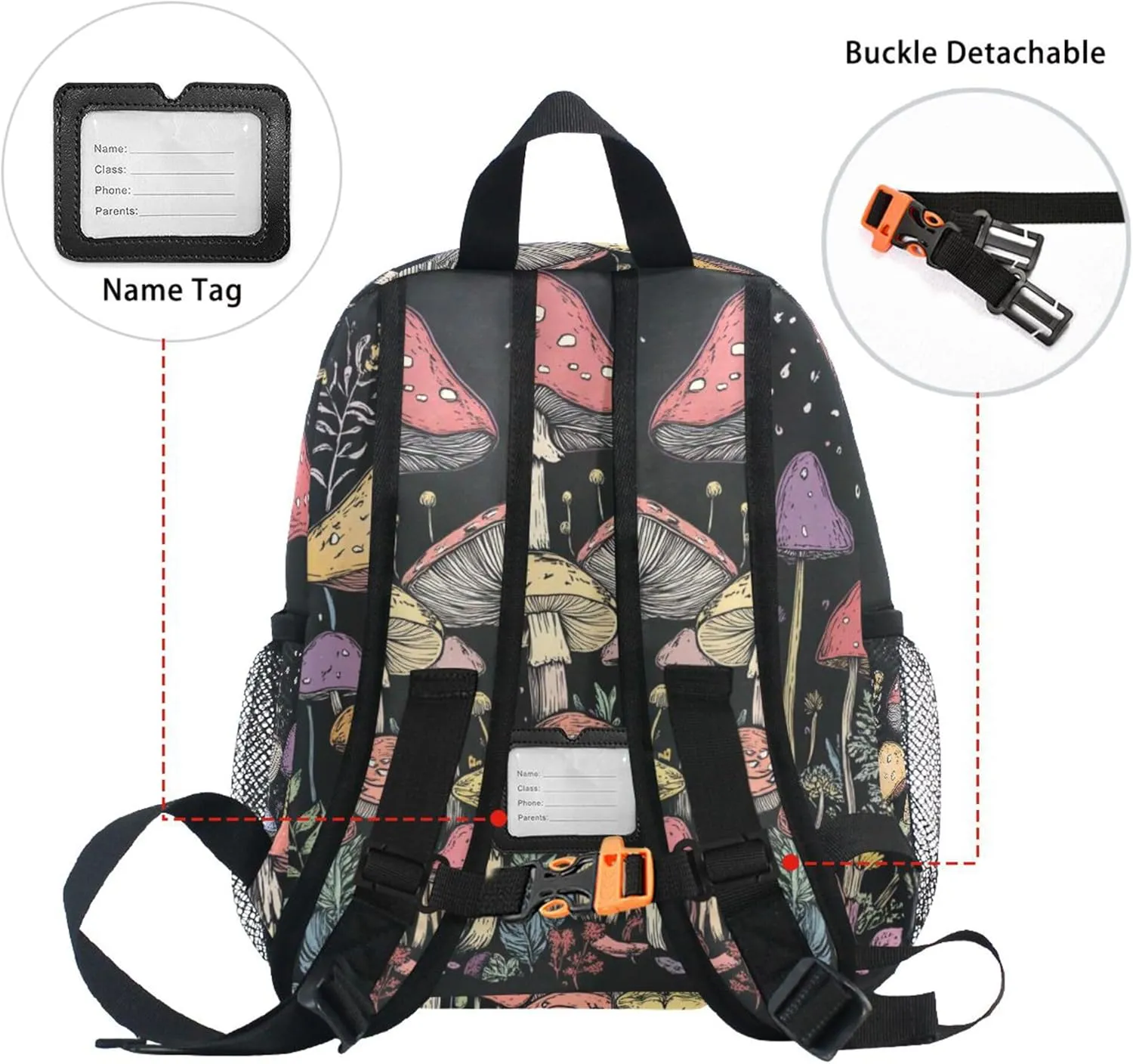 JUNZAN Amanita Caesarea Mushroom Black Cute Kid Backpack Chest Strap Bookbags for Camping