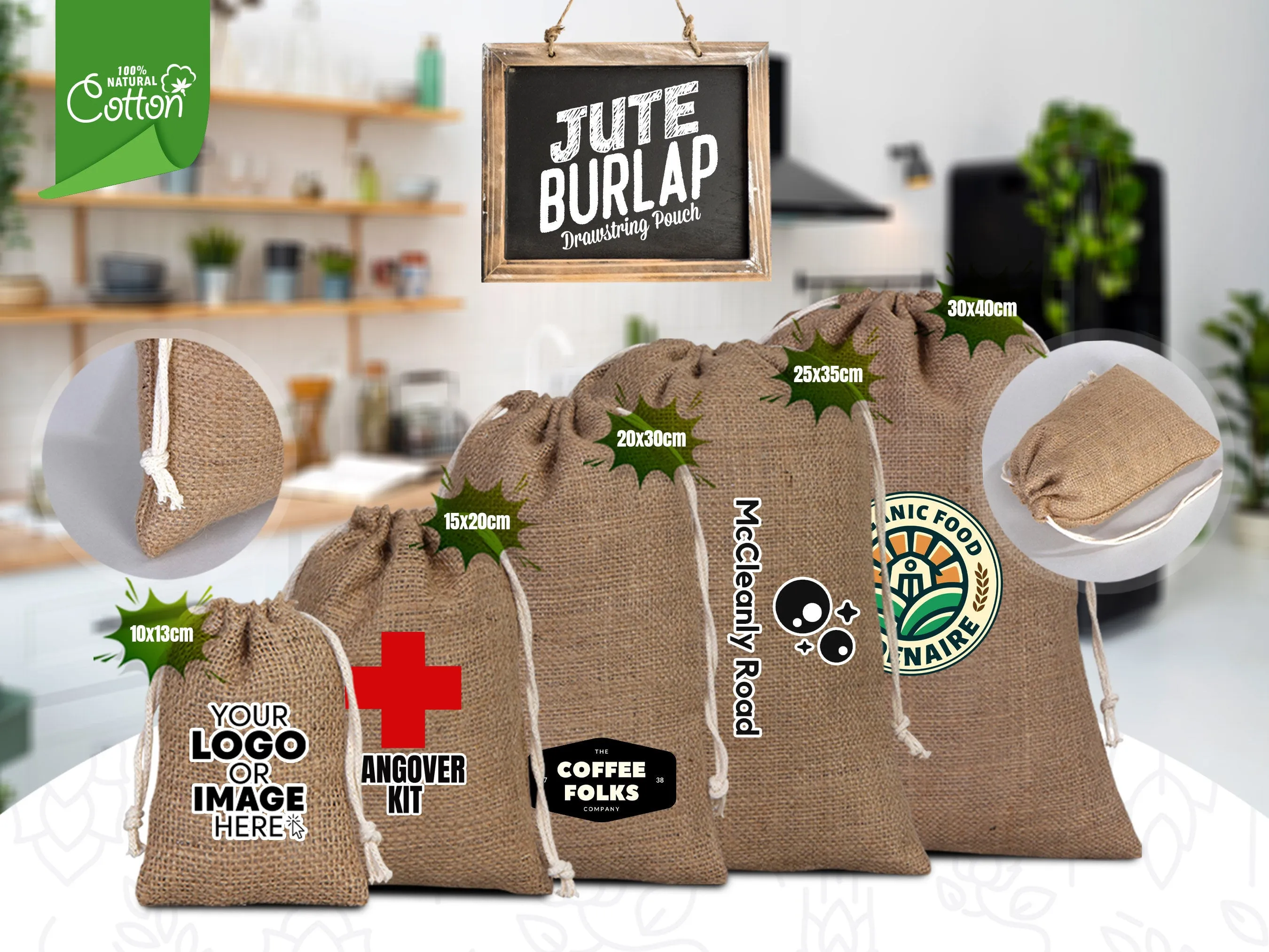 Jute drawstring Bag  4"W x 5"H (10 cm x 13 cm) - Custom Coffee Bag  - Packing Bag - Burlap Bags with Drawstring - 100% Natural Jute Bags - Stock Bag
