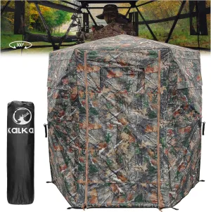 Kalkal Hunting Blind with Full Open Door, 2-3 Person 300° See Through Hunting Blind with Portable Bag, Stable 6-Sided Pop Up Ground Blind for Deer Turkey Bear Hunting