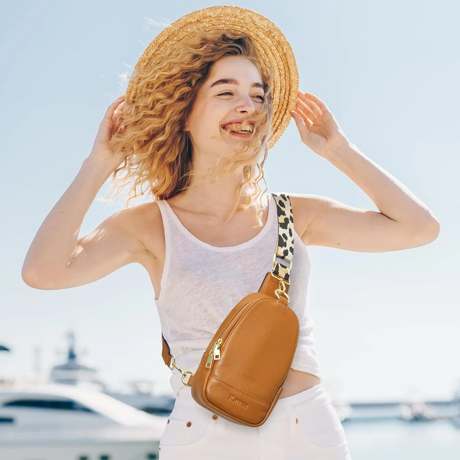 Kattee Sling Bag for Women, Leather Fanny Packs for Women, Small Crossbody Chest Bag with RFID Blocking