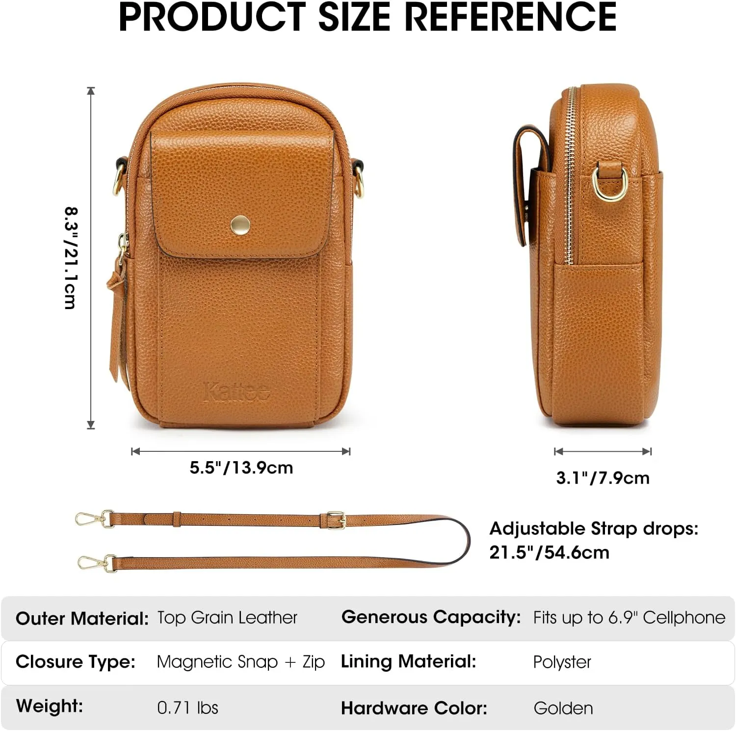 Kattee Small Leather Purses for Women, Crossbody Cell Phone Bags Shoulder Handbags with Card Slots, RFID Blocking