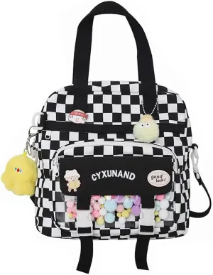 Kawaii Japanese Messenger Bag Cute School Bags Multifunction Laptop Backpack,Shoulder Bag Backpacks Travel Plaid Totes