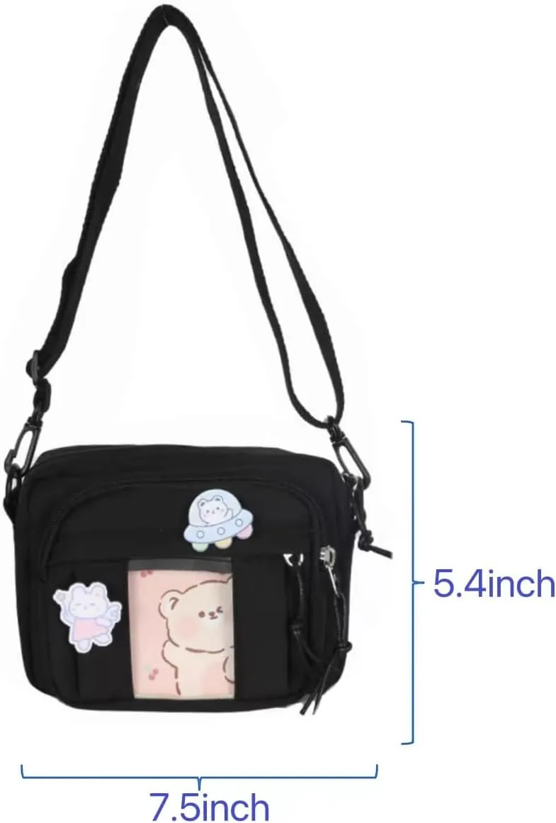Kawaii Mini Messenger Bag Purse with Pins Women Cute Crossbody Bag Japanese Aesthetic Purse Anime Shoulder Bags