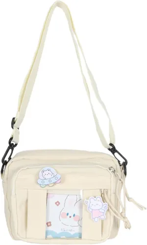 Kawaii Mini Messenger Bag Purse with Pins Women Cute Crossbody Bag Japanese Aesthetic Purse Anime Shoulder Bags