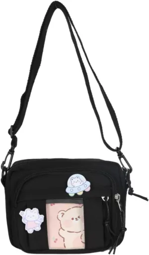 Kawaii Mini Messenger Bag Purse with Pins Women Cute Crossbody Bag Japanese Aesthetic Purse Anime Shoulder Bags