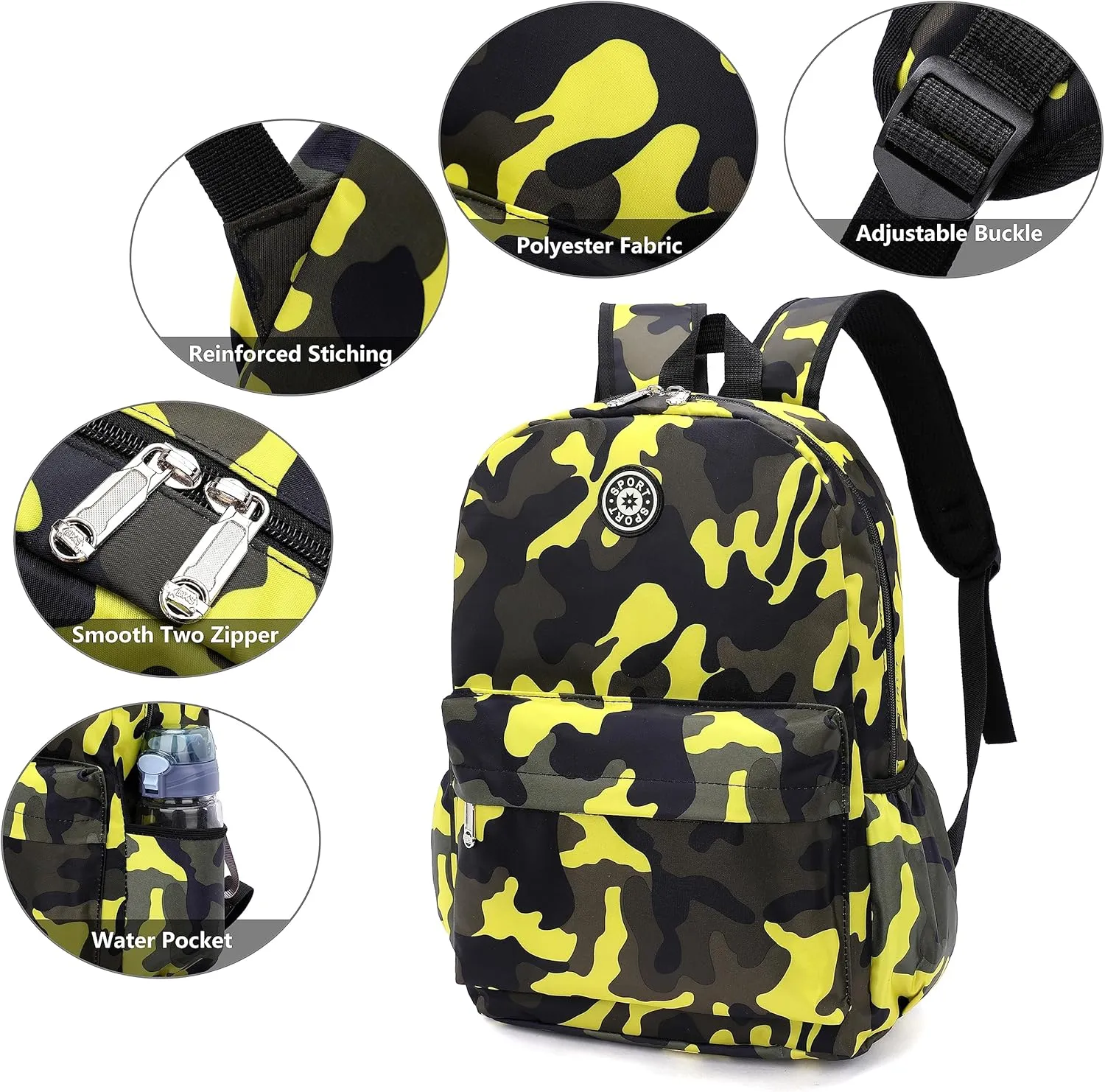 Kids School Backpacks for Boys Girls Elementary Kindergarten Camo School Bags Bookbags for Primary Preschool (Camouflage Yellow, Large)