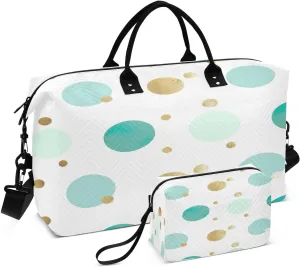 Kigai Colored Circular Dots Foldable Travel Duffel Bags,Sports Duffel Bags for Men Women,Weekender Overnight Bag Gym Tote Bag with Toiletry Bag